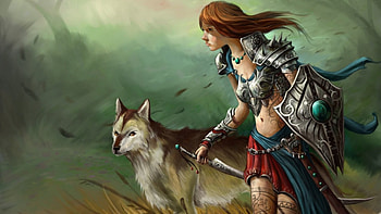 fantasy, artwork, girl, woolf HD wallpaper