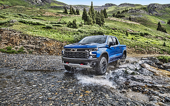 2022, Chevrolet Silverado ZR2, , exterior, front view, blue pickup truck, new blue Silverado ZR2, American cars, Chevrolet HD wallpaper