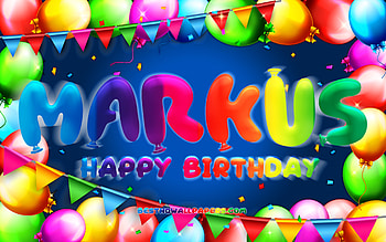 Happy Birtay Markus, , colorful balloon frame, Markus name, blue background, Markus Happy Birtay, Markus Birtay, popular american male names, Birtay concept, Markus HD wallpaper