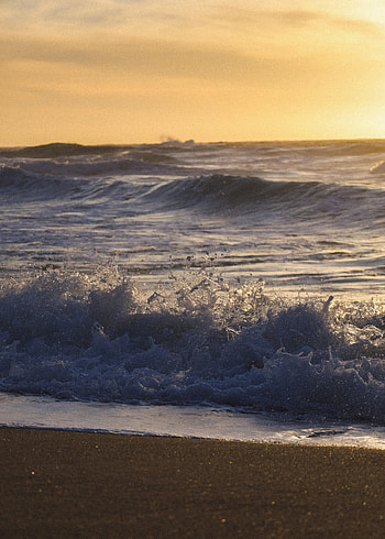 Nature, Sunset, Sea, Waves, Beach HD phone wallpaper