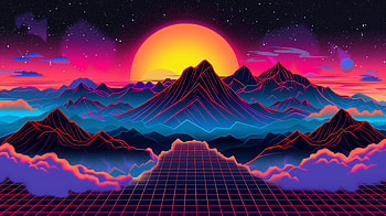 Retro Synthwave Mountain Sunset, retro HD wallpaper