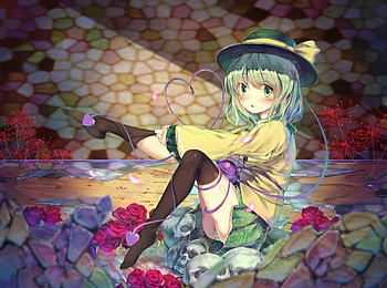 Komeiji Koish, sweet, art, cute, colors, girl, beautiful, beauty, woman, anime girl, lady, anime, pretty, flowers, lovely, hat, female HD wallpaper