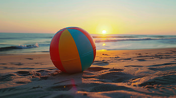 Beach Ball Sunset -, beach, sand, ocean HD wallpaper