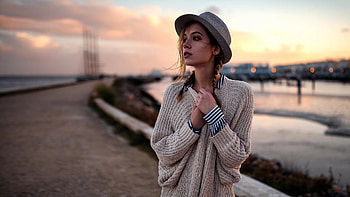 Girl Model Is Standing In Blur Nature Background Wearing Woolen Knitted Dress And Hat Girls HD wallpaper