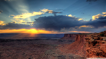 grandview point canyonlands utah, clouds, cliffs, canyon, sunset HD wallpaper