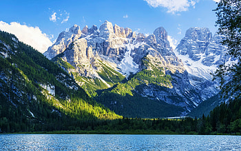 Lago di Lando with the Cristallo mountains, Italy, clouds, south tyrol, sky, alps, water, mountains, lake HD wallpaper