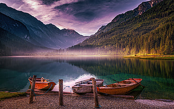 Boats, Lake Jägersee, mountains, Austria HD wallpaper