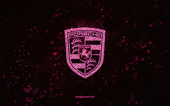 Porsche glitter logo, , black background, Porsche logo, pink glitter art, Porsche, creative art, Porsche pink glitter logo HD wallpaper