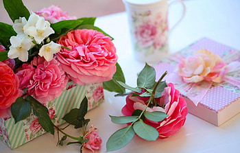 Flowers roses, graphy, tea, colors, , teatime, gift, abstract, roses, patals, soft, beautiful, cup, still life, pink, box, nature, flowers, lovely HD wallpaper