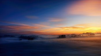 Winter, dawn, sunrise, sky, fog HD wallpaper