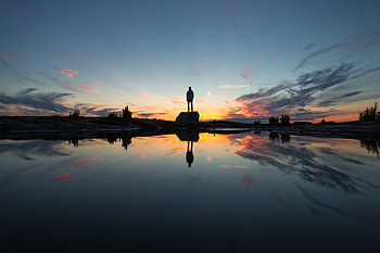 Water, Rock, Reflection, Silhouette, Miscellanea, Miscellaneous, Loneliness HD wallpaper