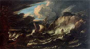 Will they save their lives?, giant waves, saliling ships, rocks, light blue spot, dark, cloud HD wallpaper