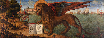 Vittore Carpaccio - The Lion of Saint Mark (1516), religious, christian, lion, Venice, artistic, painting HD wallpaper