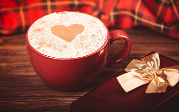 Red and white, Ceramic mug food, Closeup coffee heart HD wallpaper