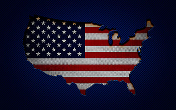 USA map, , North American countries, USA flag, blue carbon background, US map, USA map silhouette, US flag, North America, USA, flag of USA, american flag HD wallpaper
