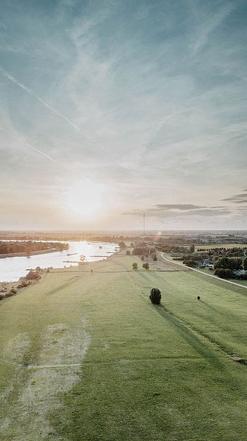 Cities, Rivers, Greens, Village, Sunlight, Country, Meadow HD phone wallpaper