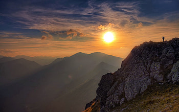 Human, Nature, Sky, Sun, Clouds, Rock, Shine, Light, Height, Cliff, Person, Climber, Mountaineer, Conquest HD wallpaper