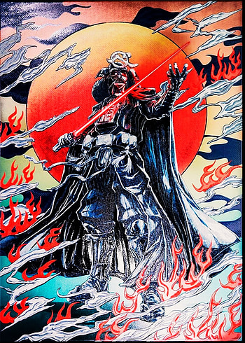 Samurai Darth Vader, Space, Action, art, dark side, fictional character, Japan, retro, Retro Sunset, Darth Vader, Star wars, Disney, Death Star, light saber, Disney Villain HD phone wallpaper
