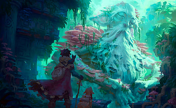 Mushroom sage, felipe castro, fantasy, art, green, sage, mini, giant, mushroom, pink HD wallpaper