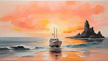 Boat Drawing, boat, sunset, sea, ocean, drawing HD wallpaper