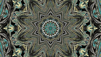 Blue Yellow Black Fractal Flower Art Pattern Lines Abstract HD wallpaper