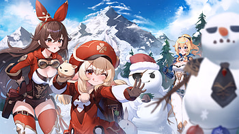 Amber Jean Klee Snowman Genshin Impact HD wallpaper