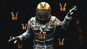 Astronaut With Butterflies , astronaut, butterfly, artist, artwork, digital-art, deviantart HD wallpaper
