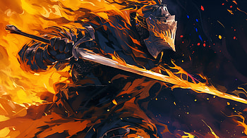 Blazing Blade of Souls, video game, Anime, Dark Souls, sword, fire HD wallpaper