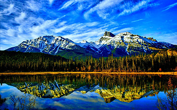 Stunning Mountain Lake, reflection, clouds, trees, sky, nature, forest, lake, mountain HD wallpaper
