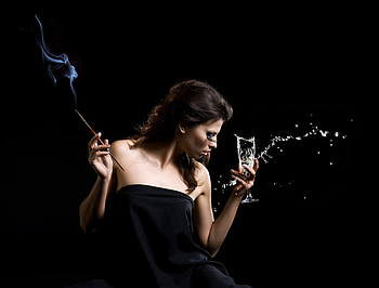 woman, sexy, champagne, black, graphy, brunette, hot, beautiful, nice, cool, glass, , drink, cigarette HD wallpaper