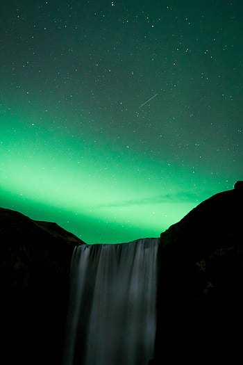 Nature, Sky, Stars, Night, Waterfall, Northern Lights, Aurora Borealis HD phone wallpaper