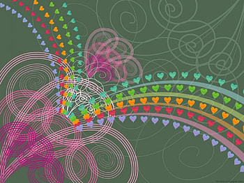 Rainbow hearts pink swirls, hearts, rainbow HD wallpaper