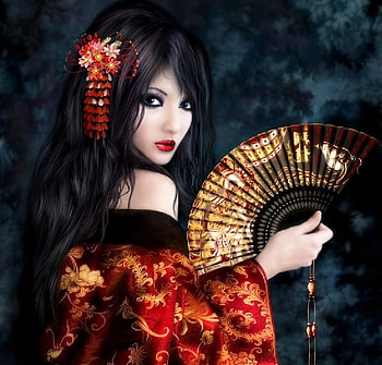 Dark geisha, drak, kimono, giesh, drak geish HD wallpaper