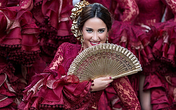 Brasil carnival, pink, hand fan, evantai, girl, vicente concha, woman HD wallpaper