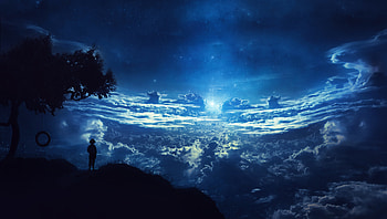 Adventure Of Children, nebula, artist, artwork, children, digital-art, blue, sky, deviantart HD wallpaper