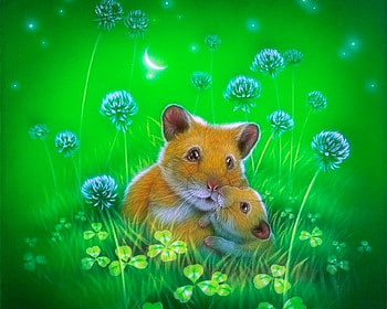 Warmth of Hamster, attractions in dreams, paintings, spring, summer, love four seasons, family, animals, green, hamsters, flowers HD wallpaper