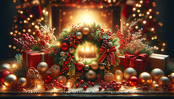 Festive Holiday Wreath and Gifts, Festive, Christmas, holiday decor, wreath, candle HD wallpaper