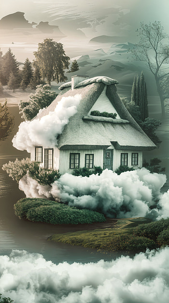 Dreamy Cottage: A Serene , cottage, house, cloud, landscape, nature HD phone wallpaper
