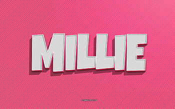 Millie, pink lines background, with names, Millie name, female names, Millie greeting card, line art, with Millie name HD wallpaper