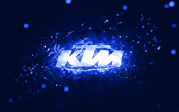 KTM dark blue logo, , dark blue neon lights, creative, dark blue abstract background, KTM logo, brands, KTM HD wallpaper