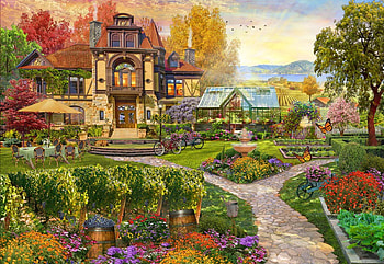Vinyard Retreat, greenhouse, artwork, digital, house, garden, trees, flowers HD wallpaper