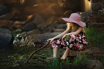 Little Girl, Nature, Girl, Dress, River HD wallpaper