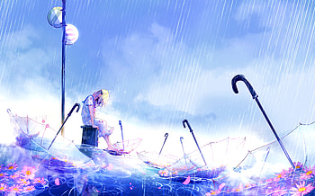 Rain Not Affect Me, anime-girl, anime, rain, artist, artwork, digital-art, deviantart HD wallpaper