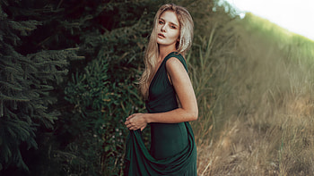 Beauty In The Woods, girls, model, hoot, green-dress HD wallpaper