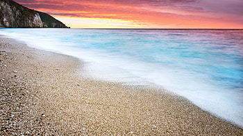 Milos beach, sunset, sea waves and sand HD wallpaper