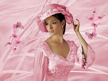 Perfectly Pink Ladies 18, hat, pastel, butterflies, delicate, pink, soft, girl, dress HD wallpaper