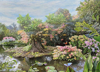 The lake, painting, art, butterfly, pictura, water, zbigniew kopania, lake HD wallpaper