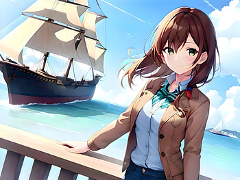 Anime girl at the seaport, AI Art, Anime, Original HD wallpaper