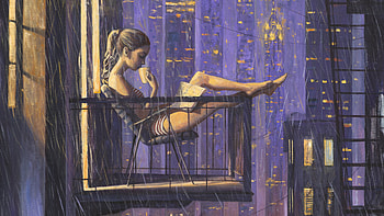 Girl Reading Book Drinking Coffee While Sitting On Balcony Painting, artist, artwork, digital-art, balcony, painting, coffee, book, deviantart HD wallpaper