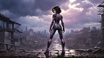 Alita Against The Storm, alita-battle-angel, anime-girl, anime, artist, artwork, art, digital-art, cyberpunk, deviantart HD wallpaper